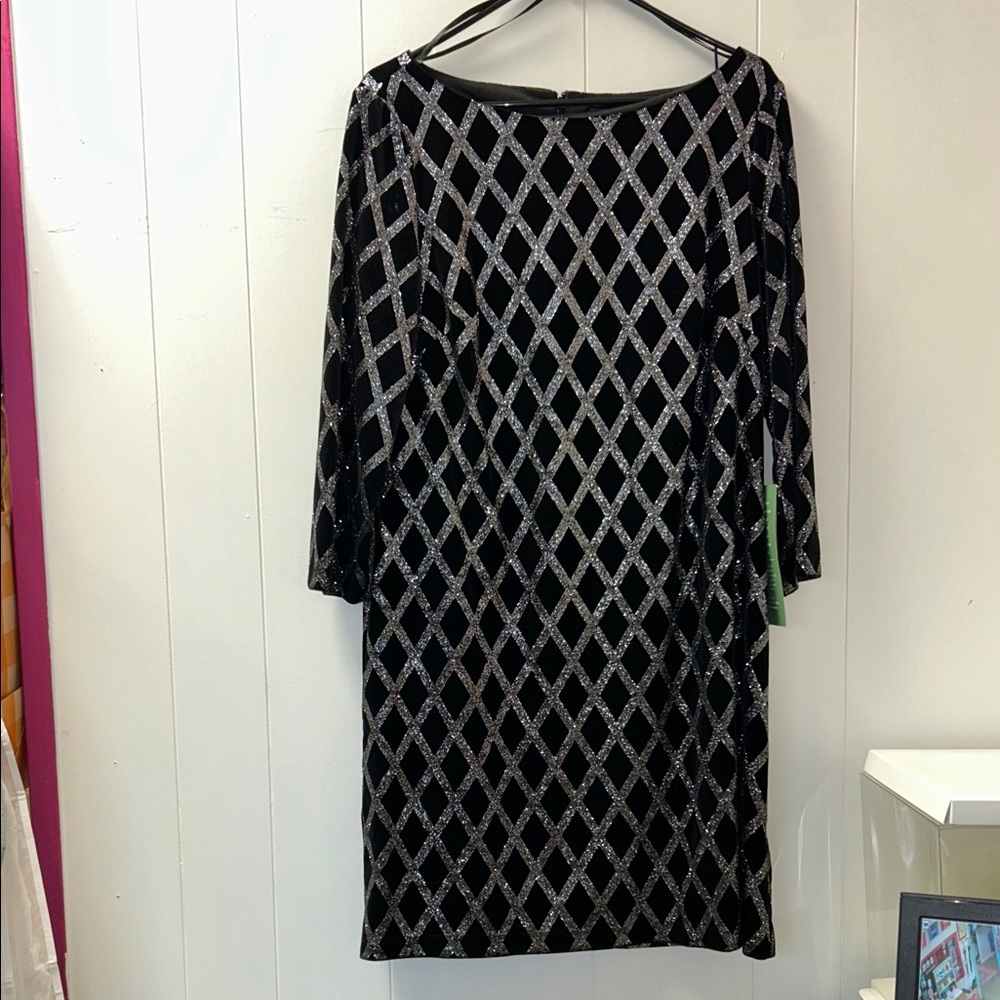 Elegant Long Sleeve Black and Silver Dress